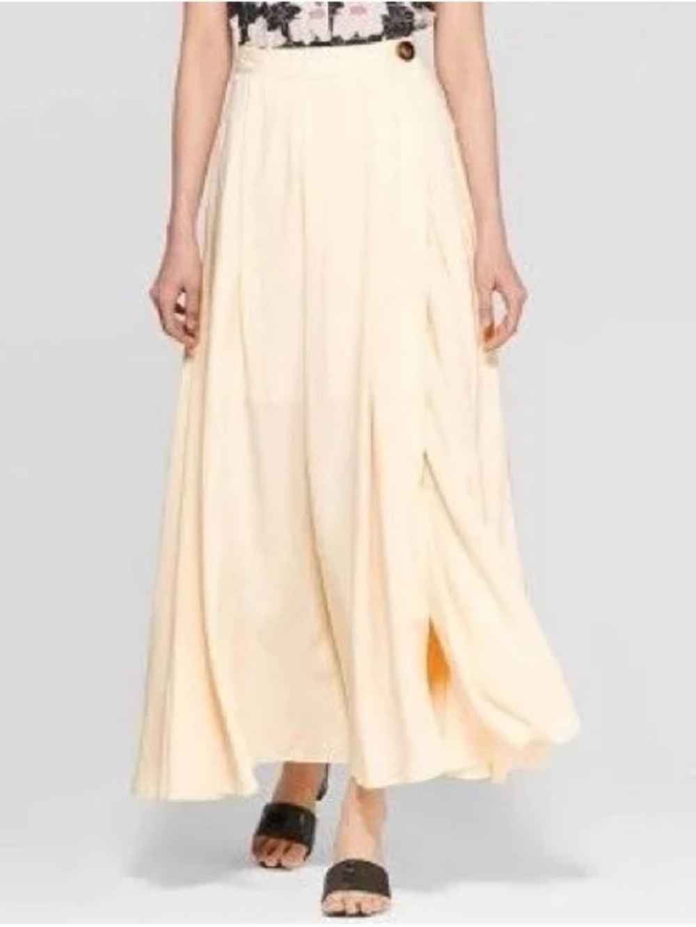 Who What Wear Butter Cream Maxi Wrap Skirt with Flowing Panels